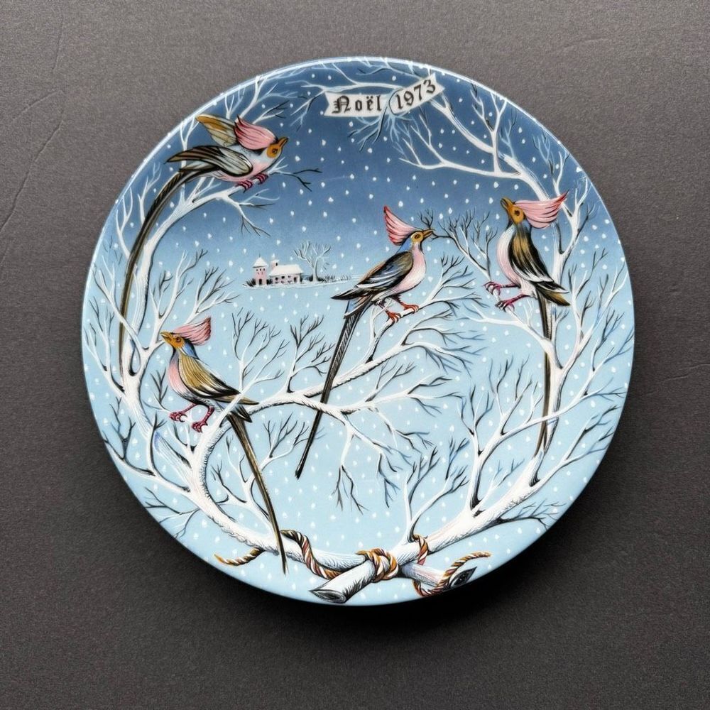 Noël 1973 Four‎ Coly Birds Haviland Limoges Christmas Plate, France Remy Hetreau